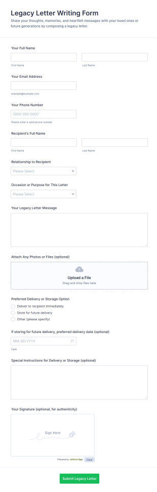 Legacy Letter Writing Form Template