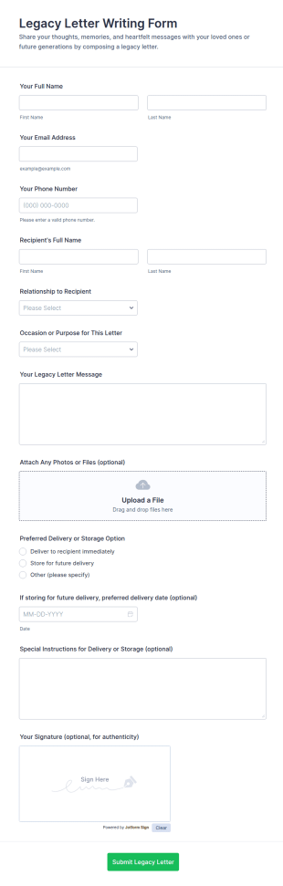Legacy Letter Writing Form Template