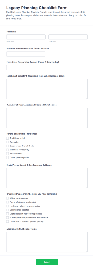 Legacy Planning Checklist Form Template