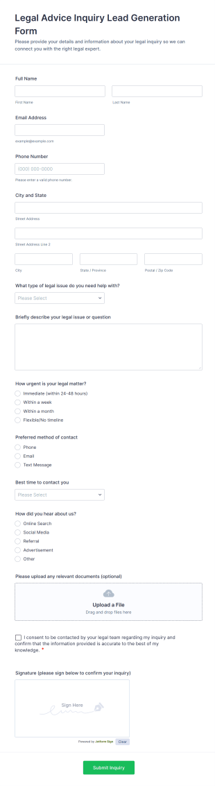 Legal Advice Inquiry Lead Generation Form Template