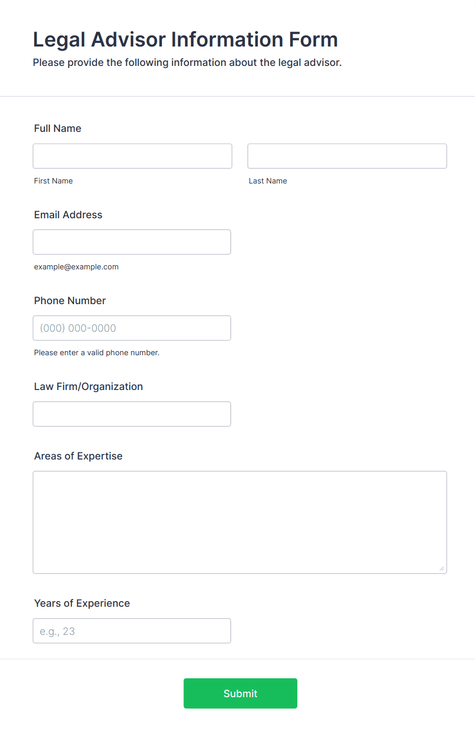 Legal Advisor Information Form Template | Jotform