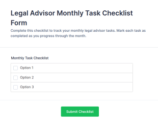 Legal Advisor Monthly Task Checklist Form Template