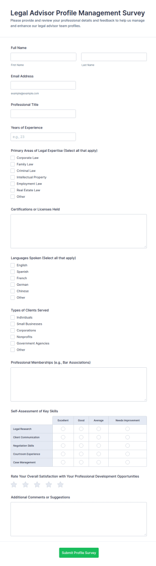 Legal Advisor Profile Management Survey Form Template