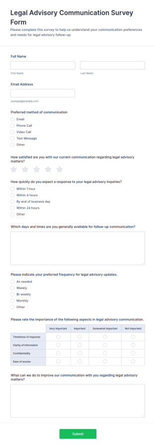 Legal Advisory Communication Survey Form Template