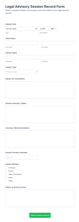 Legal Advisory Session Record Form Template