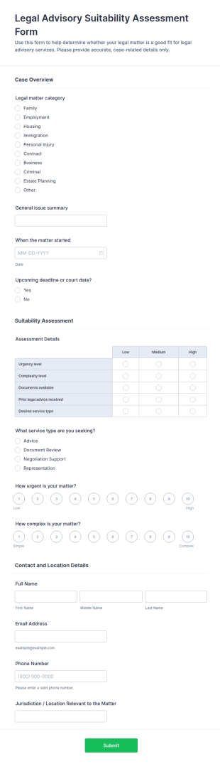 Legal Advisory Suitability Assessment Form Template