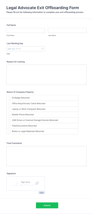 Legal Advocate Exit Offboarding Form Template