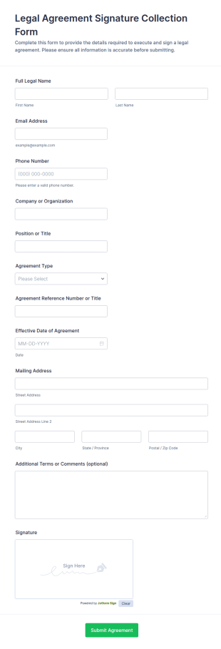Legal Agreement Signature Collection Form Template