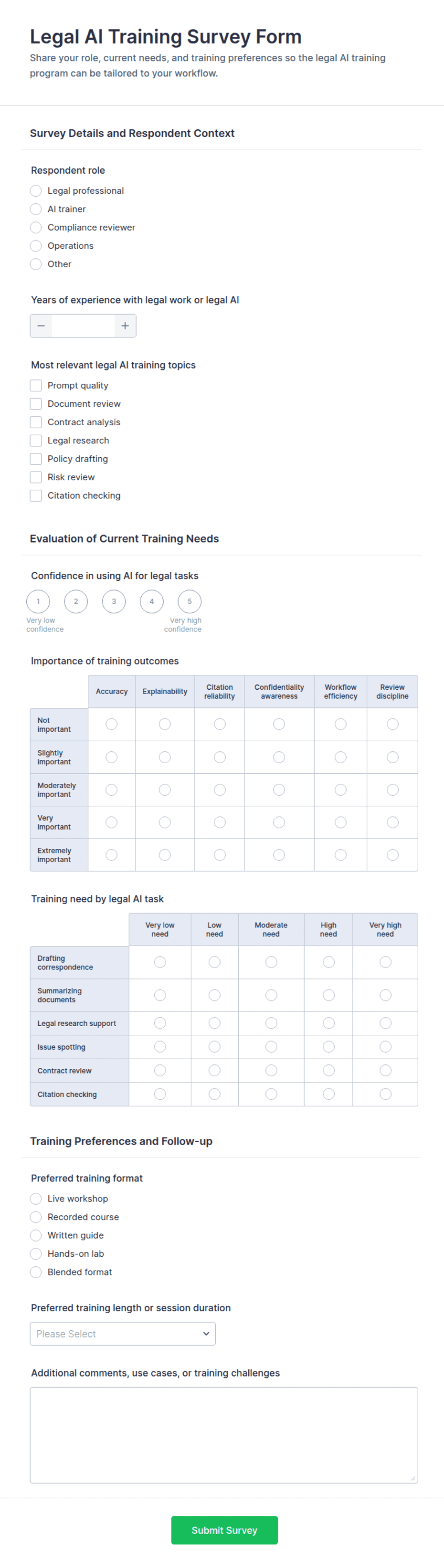 Legal AI Training Survey Form Template | Jotform