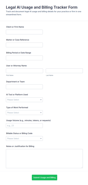 Legal AI Usage And Billing Tracker Form Template