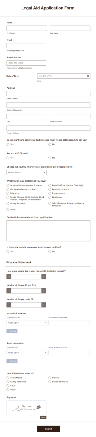 Legal Aid Application Form Template
