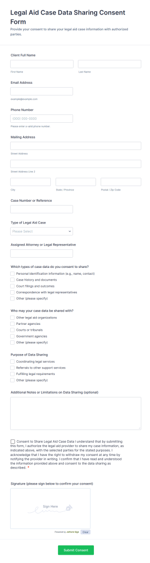 Legal Aid Case Data Sharing Consent Form Template