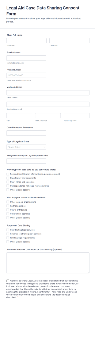 Legal Aid Case Data Sharing Consent Form Template