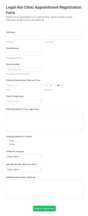 Legal Aid Clinic Appointment Registration Form Template