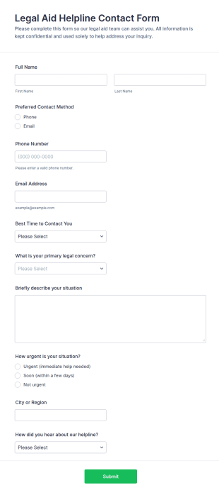 Legal Aid Helpline Contact Form Template