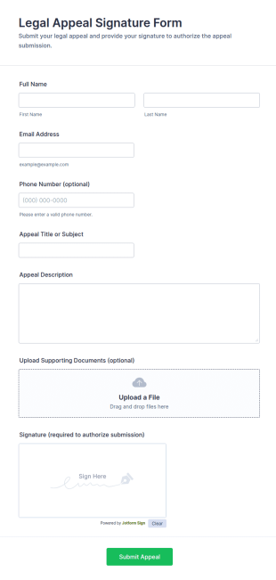 Legal Appeal Signature Form Template