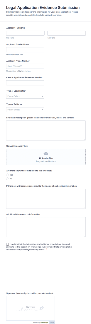 Legal Application Evidence Submission Form Template