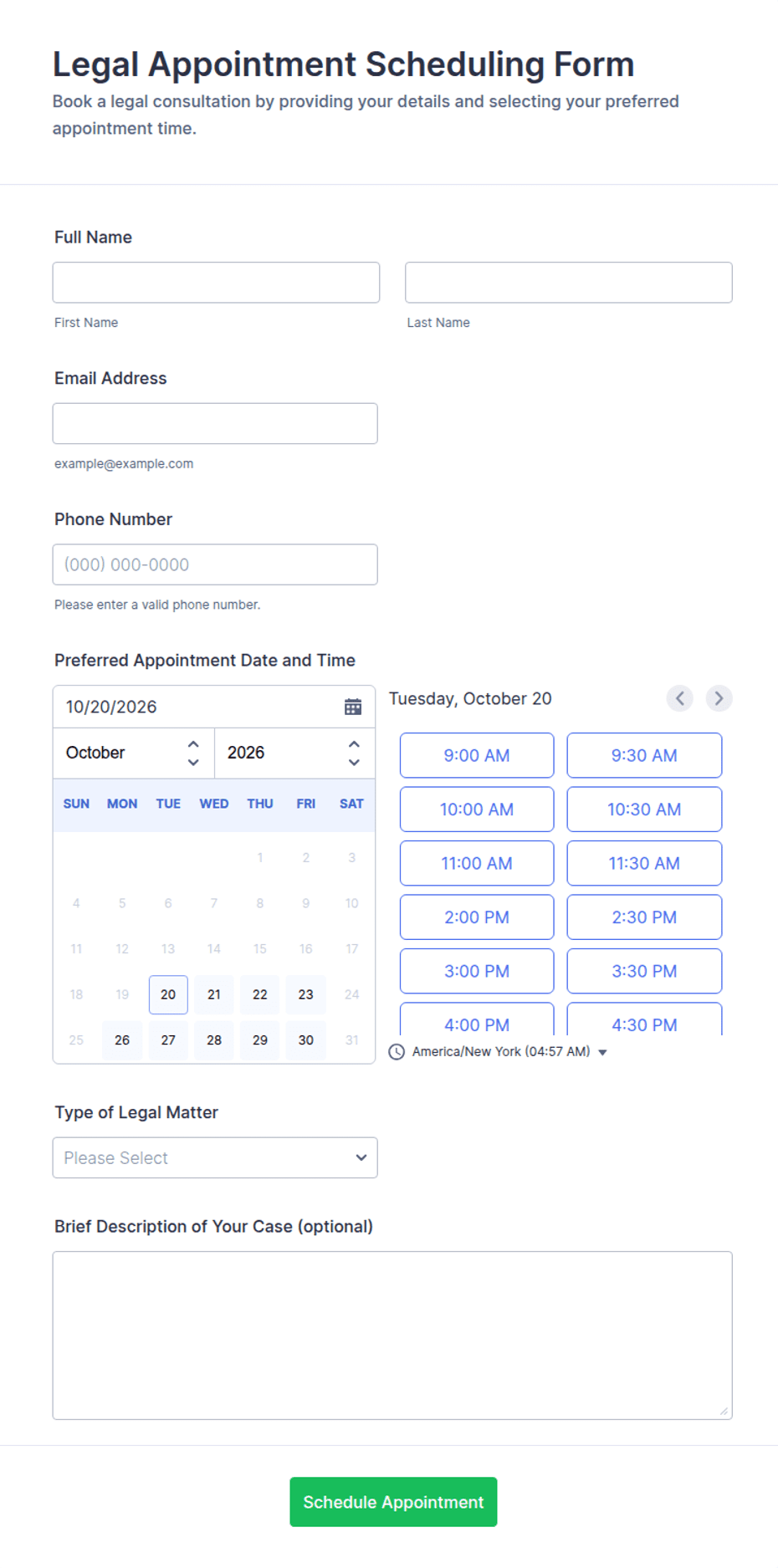 Legal Appointment Scheduling Form Template | Jotform