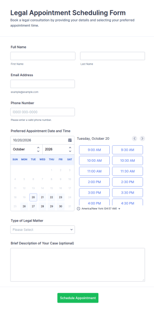 Legal Appointment Scheduling Form Template