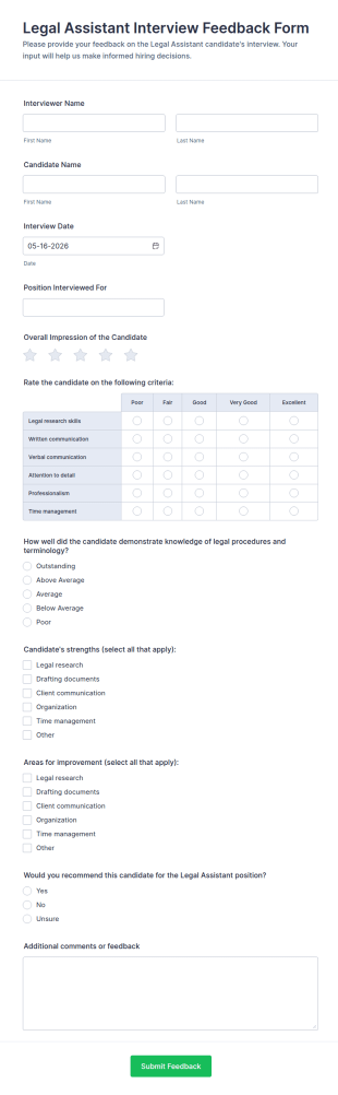 Legal Assistant Interview Feedback Form Template