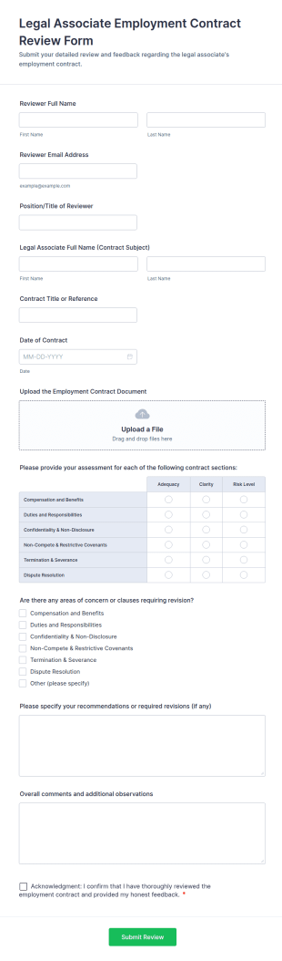 Legal Associate Employment Contract Review Form Template