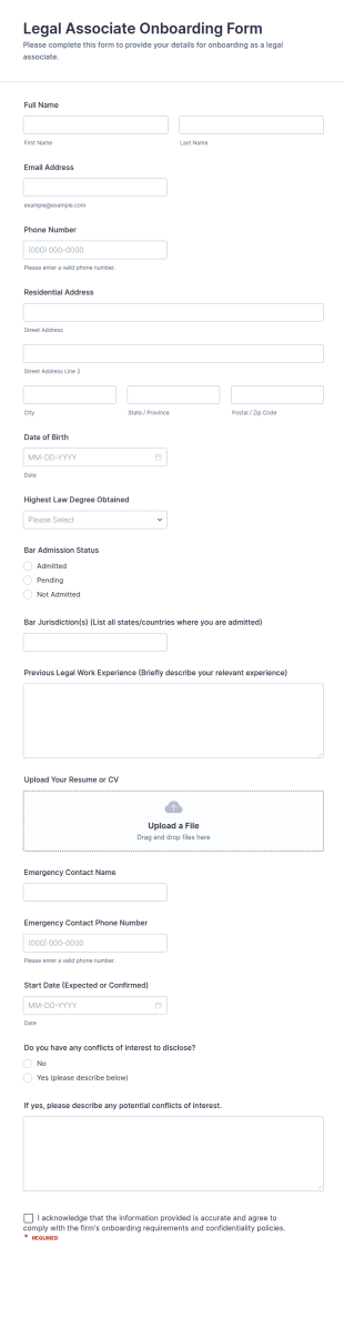 Legal Associate Onboarding Form Template