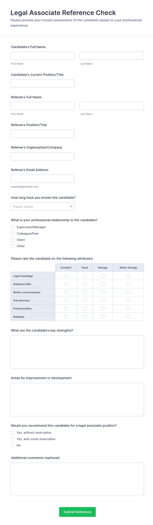 Legal Associate Reference Check Form Template