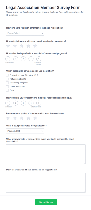Legal Association Member Survey Form Template