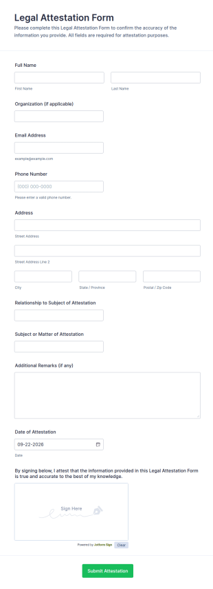 Legal Attestation Form Template