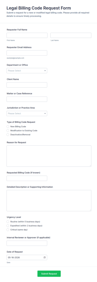 Legal Billing Code Request Form Template