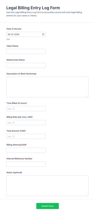 Legal Billing Entry Log Form Template