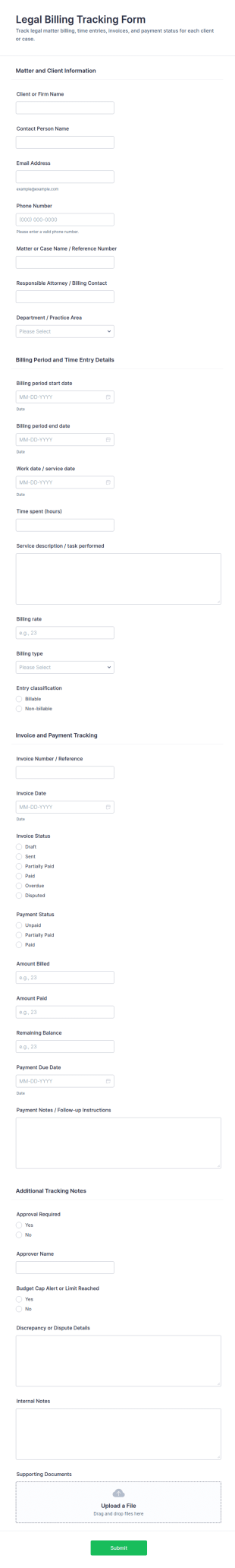 Legal Billing Tracking Form Template