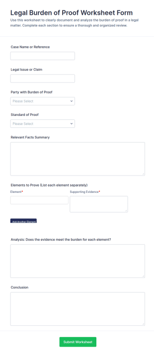 Legal Burden Of Proof Worksheet Form Template