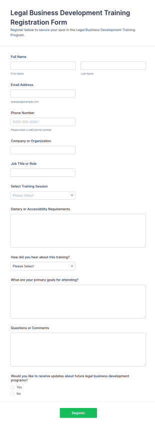 Legal Business Development Training Registration Form Template