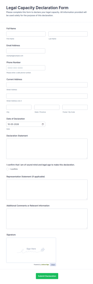 Legal Capacity Declaration Form Template