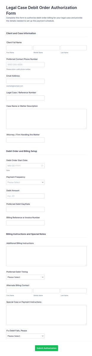 Legal Case Debit Order Authorization Form Template