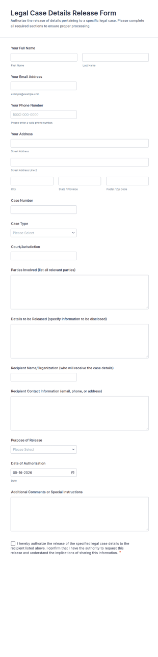 Legal Case Details Release Form Template