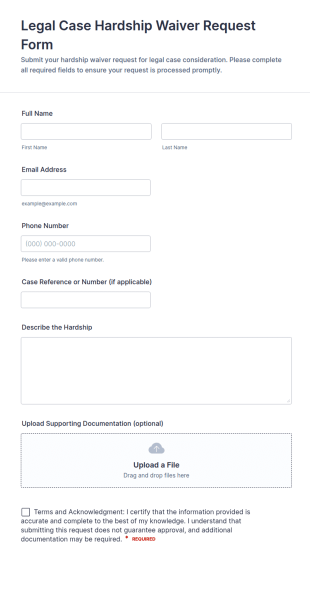 Legal Case Hardship Waiver Request Form Template
