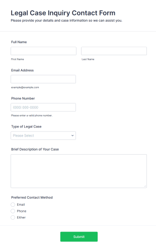 Legal Case Inquiry Contact Form Template