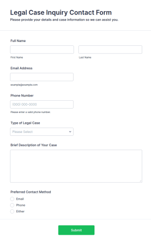 Legal Case Inquiry Contact Form Template