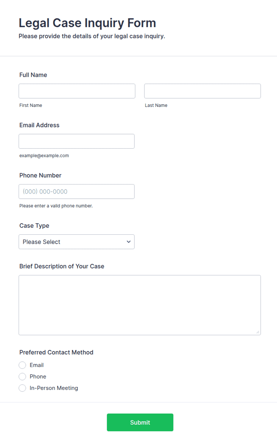 Legal Case Inquiry Form Template | Jotform