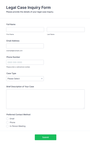 Legal Case Inquiry Form Form Template