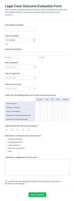 Legal Case Outcome Evaluation Form Template