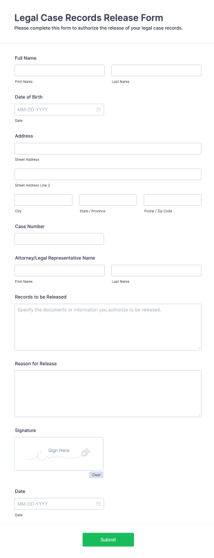 Legal Case Records Release Form Template