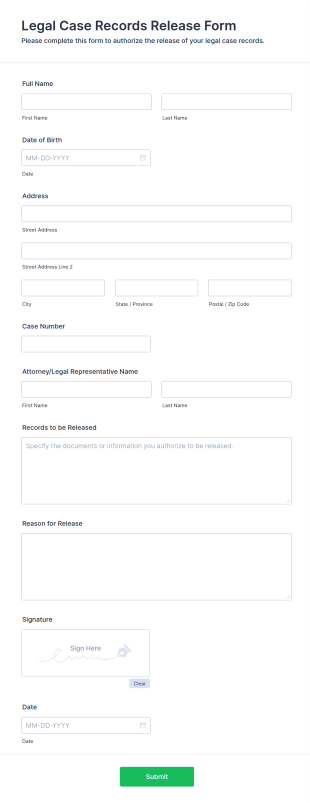 Legal Case Records Release Form Template