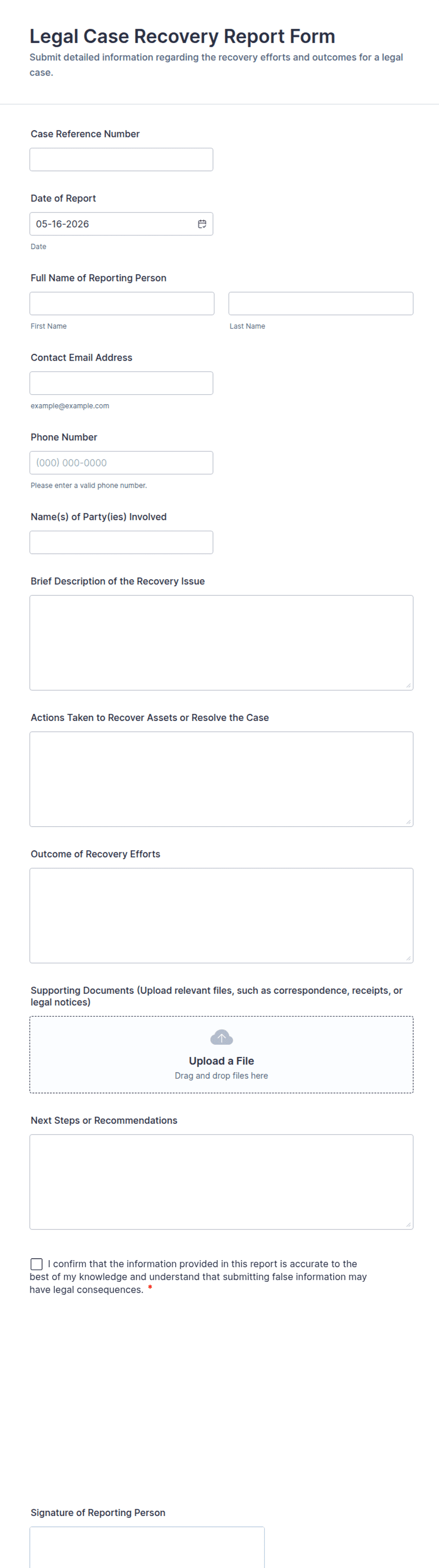 Legal Case Recovery Report Form Template | Jotform