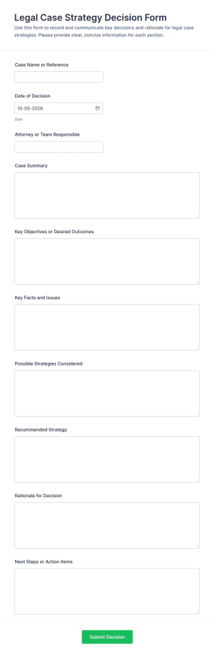 Legal Case Strategy Decision Form Template