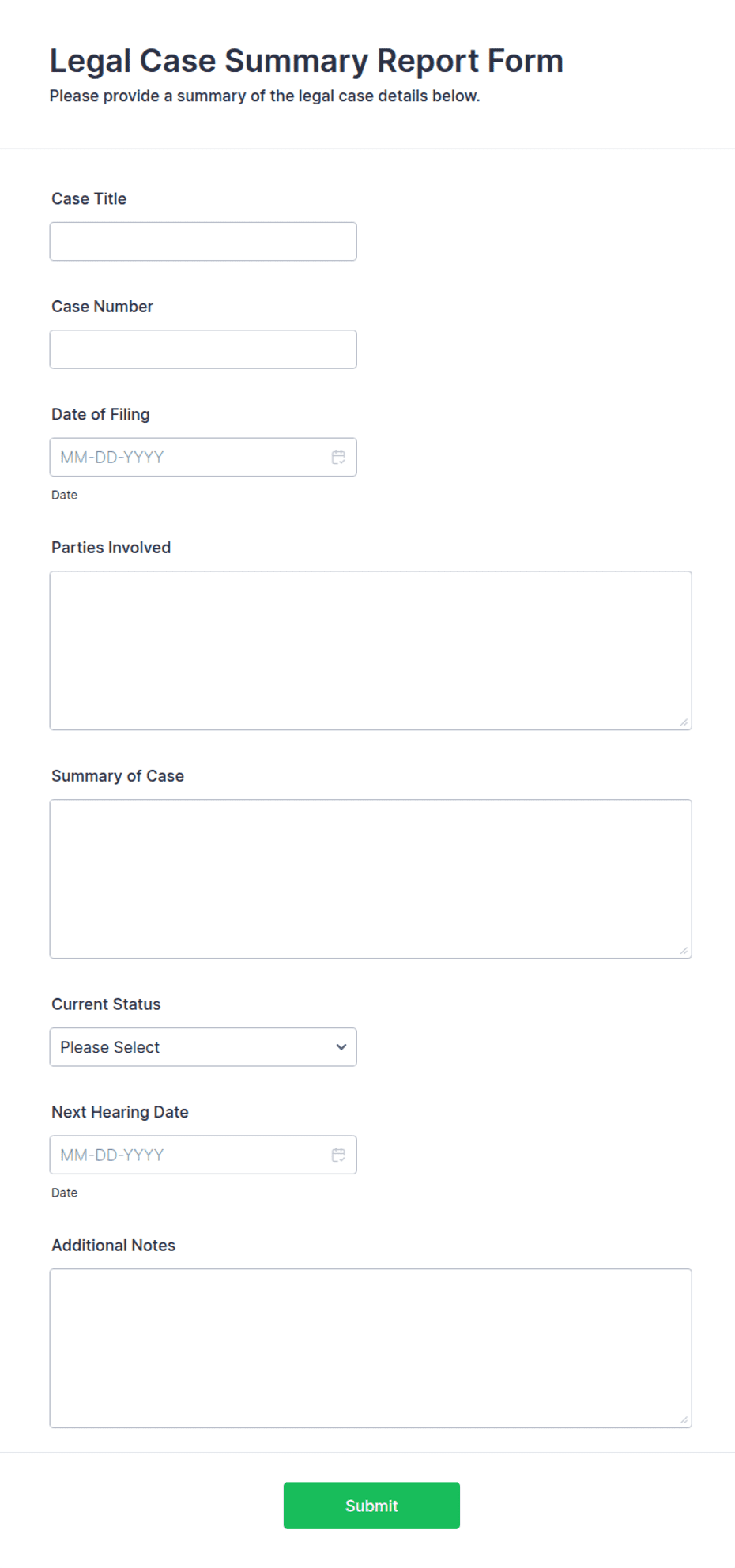 Legal Case Summary Report Form Template | Jotform
