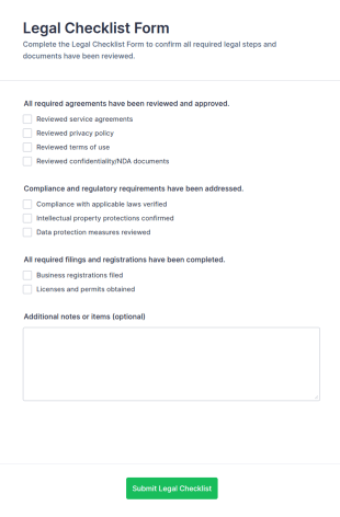 Legal Checklist Form Template