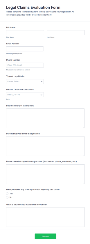 Legal Claims Evaluation Intake Form Template